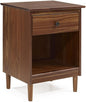 Walker Edison Traditional Wood 1 Drawer Nightstand Side Table Bedroom Storage Drawer and Shelf Bedside End Table, 18 Inch, Walnut