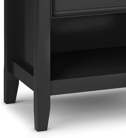 SIMPLIHOME Amherst SOLID WOOD 24 Inch Wide Traditional Bedside Nightstand Table in Black, For the Living Room and Bedroom