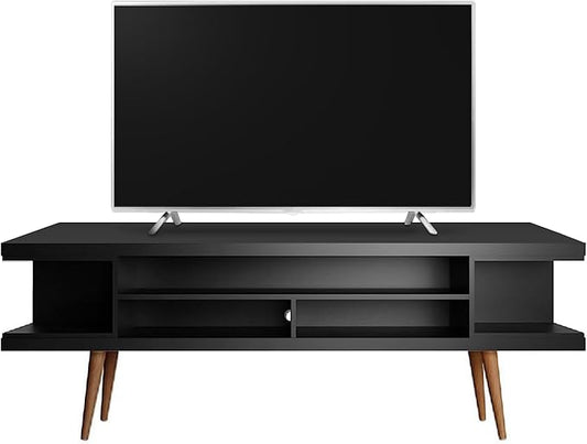 Manhattan Comfort Utopia 70.47" Freestanding Entertainment Center for Living Room, Mid Century Modern TV Stand with Shelves, Storage and Media Holes, Fits 65" Screens, Black