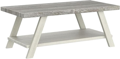 Roundhill Furniture Athens Contemporary Wood Shelf Coffee Table, Weathered Gray and Beige