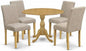 East West Furniture DMAB5-OAK-04 5 Piece Dining Set Includes a Round Dining Room Table with Dropleaf and 4 Light Tan Linen Fabric Upholstered Parson Chairs, 42x42 Inch, Oak