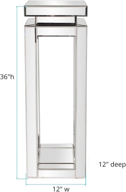 Howard Elliott Large Silver Mirrored Pedestal Accent Table for Home Decoration, Mirrored Finish Design End Table for Bedroom, Entryway or for Any Room, 12 x 12 x 36 inches