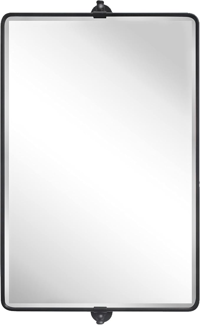 TEHOME 24x38 Horizontal Pivot Bathroom Mirror Tilting Black Metal Framed Pivot Rectangle Bathroom Mirror Rounded Rectangluar Tilting Beveled Vanity Mirrors for Wall
