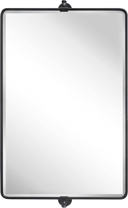 TEHOME 24x38 Horizontal Pivot Bathroom Mirror Tilting Black Metal Framed Pivot Rectangle Bathroom Mirror Rounded Rectangluar Tilting Beveled Vanity Mirrors for Wall