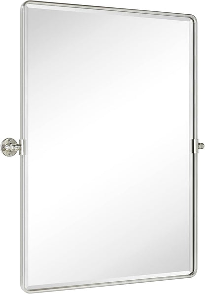 TEHOME 30x40'' Brushed Nickel Pivot Bathroom Mirror Tilt Vanity Mirror 40x30'' Brushed Silver Metal Framed Rectangular Tilting Beveled Vanity Mirrors for Wall, Vertical