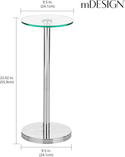 mDesign Side Table — Glass Top Nightstand for Bedrooms and Living Rooms — Living Room Table for Lamps and Other Décor — Clear/Chrome