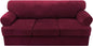 H.VERSAILTEX Sofa Cover 4 Piece T Cushion Sofa Slipcovers Thick Velvet Couch Cover Furniture Protector Stretch T Cushion Sofa Covers for 3 Cushion Couch with 3 Individual T Cushion Covers, Burgundy