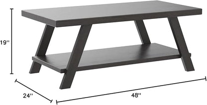 Roundhill Furniture Athens Contemporary Wood Shelf Coffee Table, Weathered Espresso