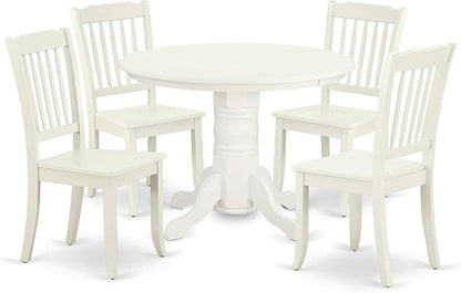 East West Furniture SHDA5-LWH-W 5 Piece Dining Room Table Set Includes a Round Kitchen Table with Pedestal and 4 Dining Chairs, 42x42 Inch, Linen White