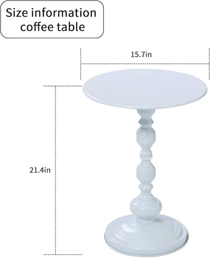 Chic Vintage Round Side Table with Elegant Roman Columns - Sturdy Metal Construction, Perfect for Coffee, End, Tea, or Leisure Use in Living Room or Bedroom Decor (White 1 Pack)