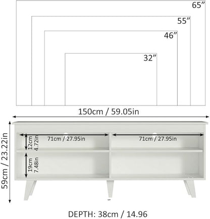 Madesa TV Stand Entertainment Center with 4 Shelves and Cable Management for 55, 65 Inch TV Media Storage Gaming Media Console Living Room and Bedroom Modern Wooden Television - White
