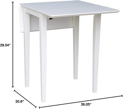 IC International Concepts, Solid Wood Small Drop Leaf Dining Table, Solid Real Wood, Sturdy Parawood, White