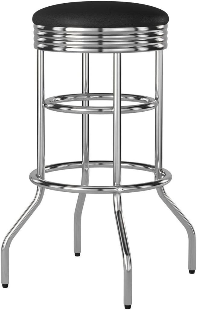 TRINITY Heavy Duty 30-Inch Backless Swivel Bar Stool for Kitchen, Garage, or Workshop, Chrome Finish with Faux Leather Seat, 1 Pack, Black