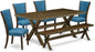East West Furniture X777VE721-6 6 Piece Dining Set Contains a Rectangle Dining Room Table with X-Legs and 4 Blue Color Linen Fabric Parson Chairs with a Bench, 40x72 Inch, Multi-Color