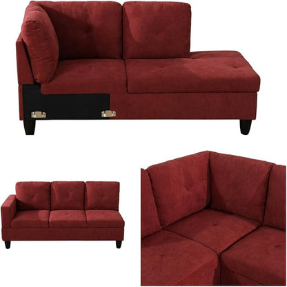Modular Sectional Couch, L Shaped Couch with Storage, Convertible Sofa with Ottomans, Modern Sectional Sofa for Living Room and Office, Red