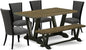 East West Furniture V676VE650-6 6 Piece Kitchen Table Set Contains a Rectangle Dining Table with V-Legs and 4 Dark Gotham Linen Fabric Parson Chairs with a Bench, 36x60 Inch, Multi-Color
