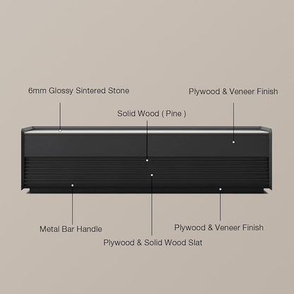 POVISON Fully-Assembled Mid Century Glossy Sintered Stone TV Stand, 118.11" Wood Media Console with Adjustable LED Light, Entertainment Center with Storage for Living Room(Black)