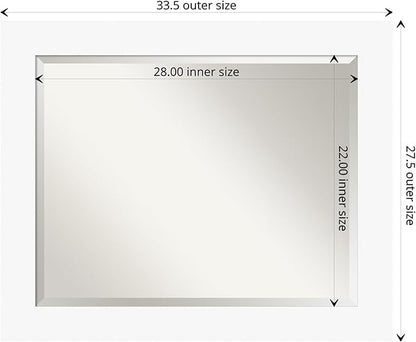 Amanti Art White Bathroom Mirror for Over Sink, 28x34 Basic White Rectangle Vanity Mirror, Large Casual Wood Frame, Hangs Horizonally and Vertically, Bathroom Wall Decor, Beveled Edge from WI, USA