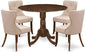 East West Furniture DLSI5-AWA-04 5 Piece Kitchen Table Set for Small Spaces Consist of a Round Wooden Table with Dropleaf and 4 Upholstered Chairs, 42x42 Inch, Antique Walnut
