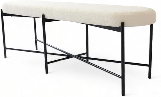 54” upholstered Boucle Accent Ottoman Bench for entryway, Living Rooms, lounges, bedrooms-White Boucle
