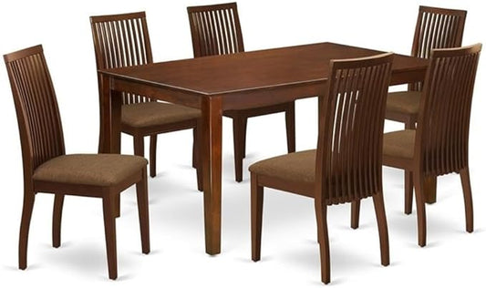 East West Furniture CAIP7-MAH-C 7 Piece Dining Table Set Consist of a Rectangle Kitchen Table and 6 Linen Fabric Kitchen Dining Chairs, 36x60 Inch, Mahogany