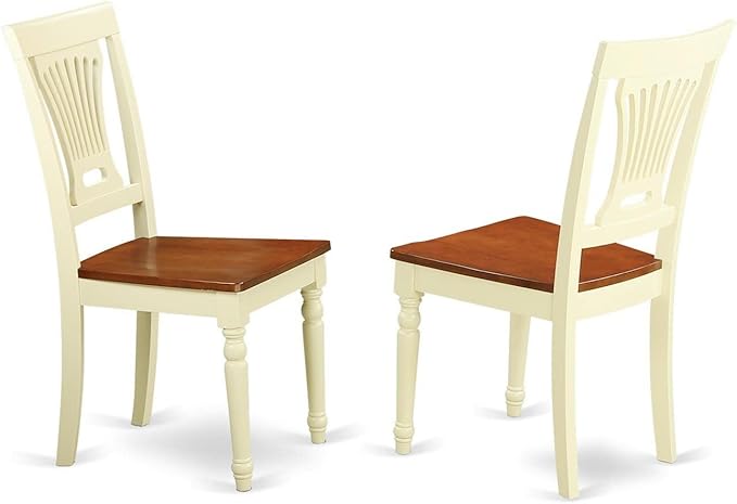 East West Furniture SUPL3-BMK-W 3 Piece Kitchen Table & Chairs Set Contains a Round Dining Room Table with Dropleaf & Shelves and 2 Solid Wood Seat Chairs, 42x42 Inch, Buttermilk & Cherry