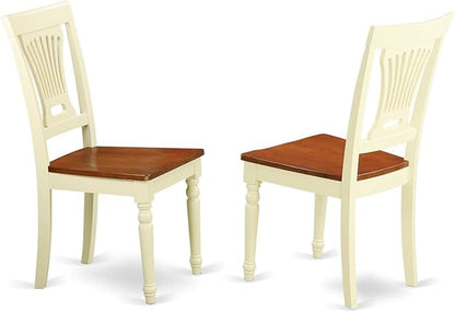 East West Furniture SUPL3-BMK-W 3 Piece Kitchen Table & Chairs Set Contains a Round Dining Room Table with Dropleaf & Shelves and 2 Solid Wood Seat Chairs, 42x42 Inch, Buttermilk & Cherry