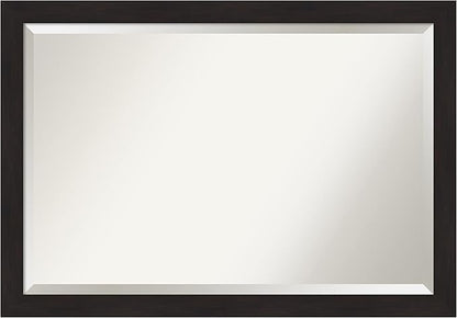 Amanti Art Brown Wall Mirror 28x40 Furniture Espresso Narrow Rectangle Bathroom Mirror for Wall Decor Living Room, Large Casual Frame, Hangs Horizonally and Vertically, Bathroom Decor, Beveled Edge