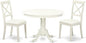 East West Furniture HLBO3-LWH-LC 3 Piece Dining Set Contains a Round Dining Table with Pedestal and 2 Faux Leather Kitchen Room Chairs, 42x42 Inch, Linen White