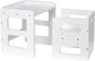 Montessori Weaning Table and Chair Set, Wooden Toddler Table and Chair Set, Adjustable Height Chair Step Stool,1-3 Year Old Kids Montessori Furniture-White