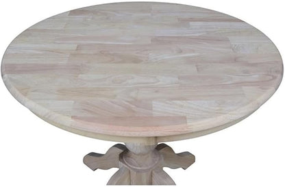 IC International Concepts, 36" Round Top Pedestal Dining Table, 29.9" High, Solid Real Wood, Sturdy Parawood, DIY, Paint/Stain Ready, Unfinished