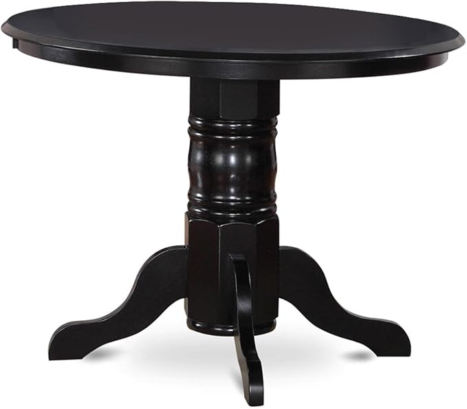 East West Furniture SHEN5-BLK-20 5 Piece Dining Room Table Set Includes a Round Kitchen Table with Pedestal and 4 Dark Gotham Linen Fabric Upholstered Chairs, 42x42 Inch, Black