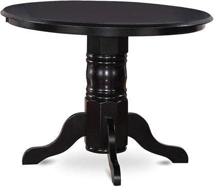 East West Furniture SHEN5-BLK-20 5 Piece Dining Room Table Set Includes a Round Kitchen Table with Pedestal and 4 Dark Gotham Linen Fabric Upholstered Chairs, 42x42 Inch, Black