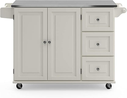 Homestyles Dolly Madison Rolling Mobile Kitchen Island with Storage and Towel Rack, 54 Inch Width, Off White