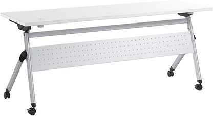 Bush Business Furniture Folding Training Table, 72 inch Desk with Powered Grommets, Commercial-Grade Bundle for Office or Classroom, Envision Collection, White