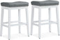 Athena Collection Counter Height Bar Stools Set of 2, 29.5 Inches Backless Saddle Bar Stools with Leather Upholstered and Nailhead Trim, Barstools for Counter, Kitchen Island, Dining Room, Grey