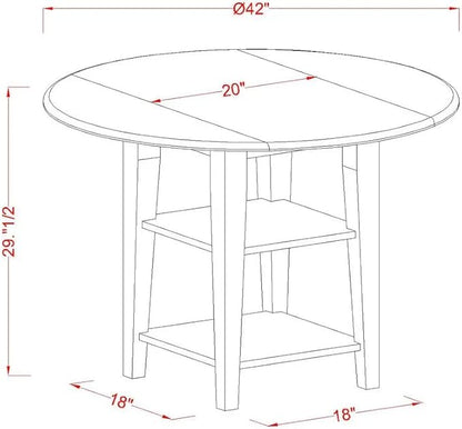 East West Furniture SUAN5-BMK-W 5 Piece Modern Dining Table Set Includes a Round Wooden Table with Dropleaf & Shelves and 4 Dining Room Chairs, 42x42 Inch, Buttermilk & Cherry