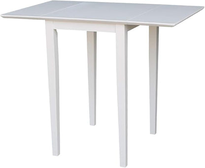 IC International Concepts, Solid Wood Small Drop Leaf Dining Table, Solid Real Wood, Sturdy Parawood, White
