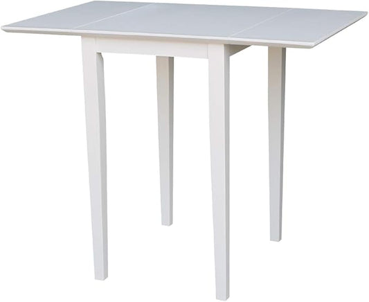 IC International Concepts, Solid Wood Small Drop Leaf Dining Table, Solid Real Wood, Sturdy Parawood, White