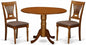 East West Furniture DLPL3-SBR-C 3 Piece Dining Room Table Set Contains a Round Kitchen Table with Dropleaf and 2 Linen Fabric Upholstered Dining Chairs, 42x42 Inch, Saddle Brown