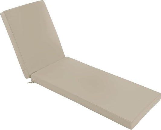 Chaise Lounge Cushions Outdoor - Waterproof and Fade Resistant Sun Lounger Replacement Cushions - Patio Lounger Pads with Removable Cover for Pool, Deck, Lawn, 80 x 26 x 3 Inch, Cream