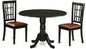 East West Furniture DLNI3-BLK-LC 3 Piece Dining Table Set for Small Spaces Contains a Round Dining Room Table with Dropleaf and 2 Faux Leather Upholstered Chairs, 42x42 Inch, Black