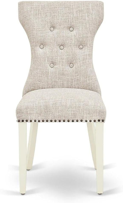 East West Furniture GAP2T35 Gallatin Modern Parson Chairs - Button Tufted Nailhead Trim Doeskin Linen Fabric Padded Dining Chairs, Set of 2, Linen White