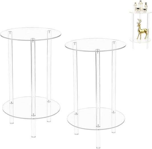 Acrylic Detachable End Table, Round Acrylic Coffee Table, 2 Tier Multifuntional Clear Nightstand End Table for Small Spaces, Detachable Beside Table for Living Room, Bedroom, Study Room (2)