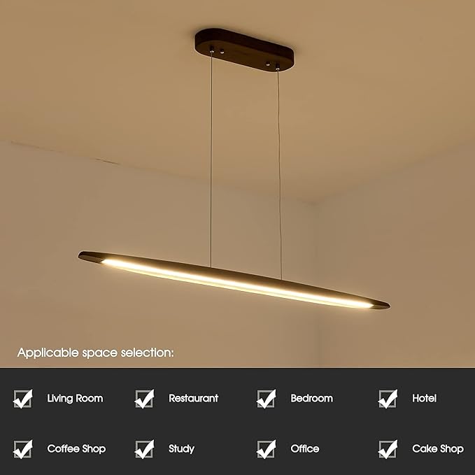 51" Wood Linear Pendant Light Wood Dining Room Light Fixture Modern Pool Table Lights Kitchen Island Lights for Dining Room Bar Kitchen Island Walnut Color