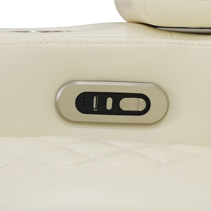 Electric Power Recliner Chair/Loveseat/Sofa Living Room, Comfy Home Theater Breathing Leather Seating with USB 2.0 Charging Ports, LED Light Strips, Fold-Down Table & Cupholders (White-2)