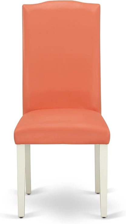 East West Furniture ANEN3-LWH-78 3 Piece Dining Set Contains a Round Kitchen Table with Pedestal and 2 Pink Flamingo Faux Leather Parson Dining Chairs, 36x36 Inch, Linen White