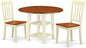 East West Furniture SUAN3-BMK-W 3 Piece Dining Room Table Set Contains a Round Dining Table with Dropleaf & Shelves and 2 Wood Seat Chairs, 42x42 Inch, Buttermilk & Cherry