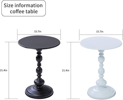 Chic Vintage Round Side Table with Elegant Roman Columns - Sturdy Metal Construction, Perfect for Coffee, End, Tea, or Leisure Use in Living Room or Bedroom Decor (Black and White 1 Pack)