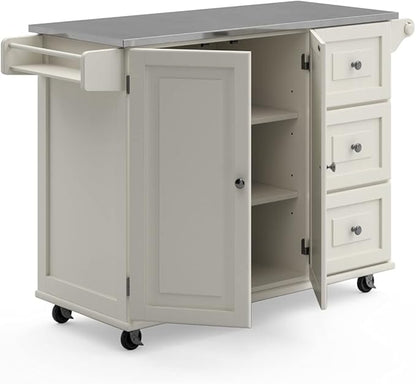 Homestyles Dolly Madison Rolling Mobile Kitchen Island with Storage and Towel Rack, 54 Inch Width, Off White